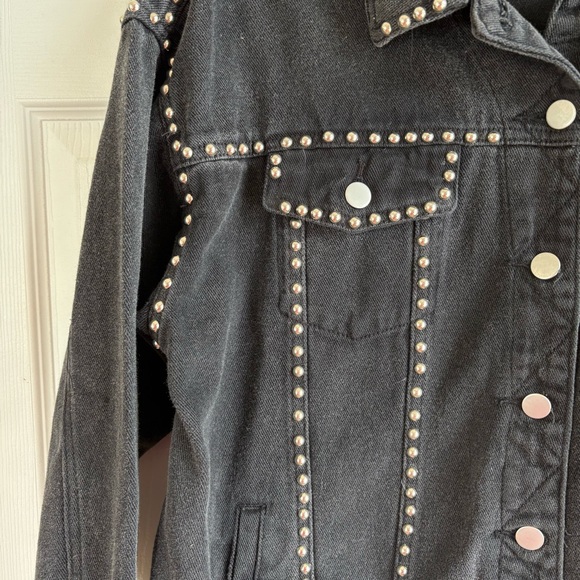Vici Black‎ Jean Denim Jacket with Studded Details Oversized Biker XS - Picture 2 of 10